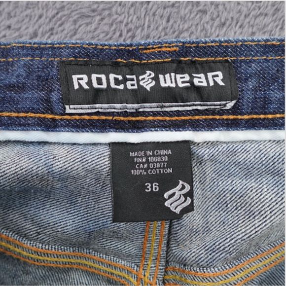 Rocawear‎ Jeans Mens 36 Blue Denim Straight Leg Embroidered Back Pocket Hip Hop - Picture 3 of 11